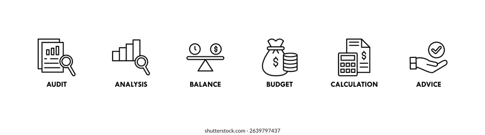 Accounting banner web icon vector illustration concept for business and finance with an icon of the audit, analysis, balance, budget, calculation, and advice