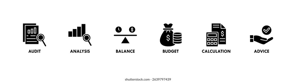 Accounting banner web icon vector illustration concept for business and finance with an icon of the audit, analysis, balance, budget, calculation, and advice