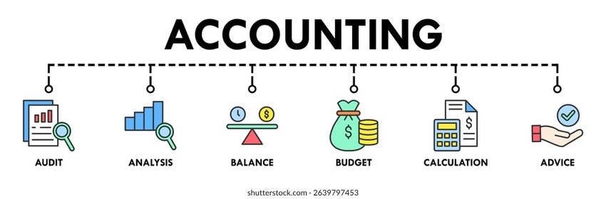 Accounting banner web icon vector illustration concept for business and finance with an icon of the audit, analysis, balance, budget, calculation, and advice