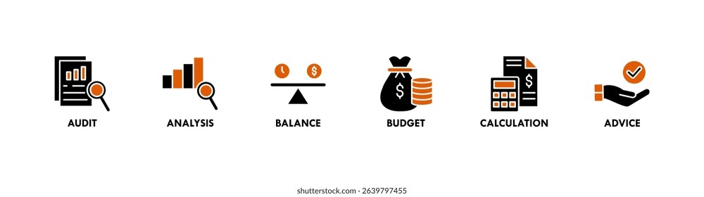 Accounting banner web icon vector illustration concept for business and finance with an icon of the audit, analysis, balance, budget, calculation, and advice