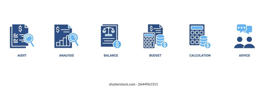 Banner contábil ícone da Web vetor ilustração conceito para negócios e finanças com um ícone da auditoria, análise, saldo, orçamento, cálculo e conselho