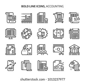 Accounting, bold line icons. The illustrations are a vector, editable stroke, 48x48 pixel perfect files. Crafted with precision and eye for quality.