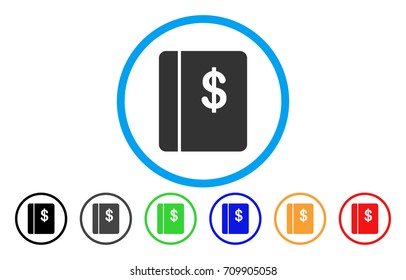 Accounting Book rounded icon. Vector illustration style is a gray flat iconic accounting book symbol inside a circle. Additional color versions are black, grey, green, blue, red, orange.