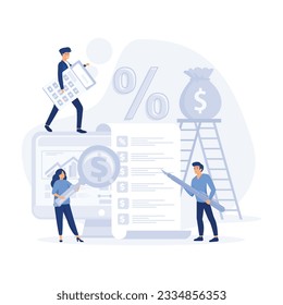 Accounting and Bookkeeping, Filling Bookkeeping Data, Graphs and Charts Counting Money Refund, flat vector modern illustration.
