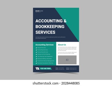 Accounting and bookkeeping service flyer template. Tax service solution poster leaflet design. Accounting and budget management service flyer template