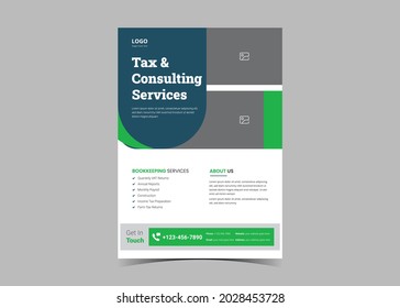 Accounting and bookkeeping service flyer template. Tax service solution poster leaflet design. Accounting and budget management service flyer template