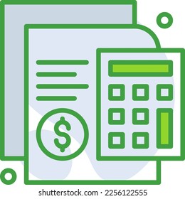 Accounting business icon with green duotone style. Banking, outline, currency, calculator, payment, credit, financial. Vector illustration