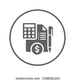 Accounting, calculator, document icon. Gray vector graphics.