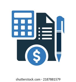 Contable, calculadora, icono de documento. Ilustración vectorial simple editable.