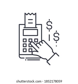 Accounting calculator icon, linear isolated illustration, thin line vector, web design sign, outline concept symbol with editable stroke on white background.