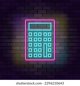 Muro de ladrillo y fondo oscuro del icono matemático de la calculadora de contabilidad.