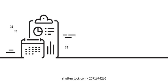 Accounting Calendar Line Icon. Calculate Annual Report Sign. Budget Planner Symbol. Minimal Line Illustration Background. Report Line Icon Pattern Banner. White Web Template Concept. Vector