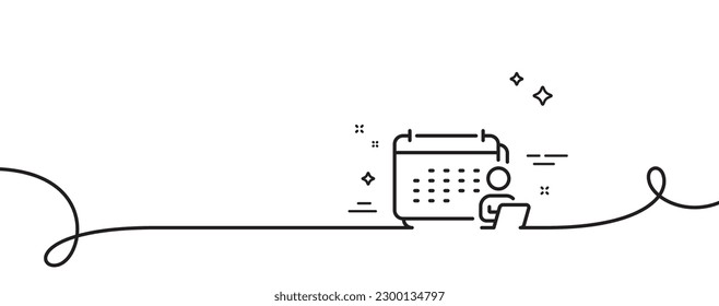 Accounting calendar line icon. Continuous one line with curl. Annual report sign. Event planner symbol. Accounting single outline ribbon. Loop curve pattern. Vector