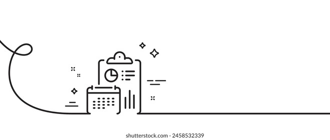 Accounting calendar line icon. Continuous one line with curl. Calculate annual report sign. Budget planner symbol. Report single outline ribbon. Loop curve pattern. Vector