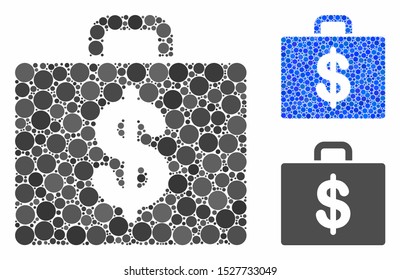 Accounting case composition of small circles in various sizes and color tones, based on accounting case icon. Vector small circles are grouped into blue collage.