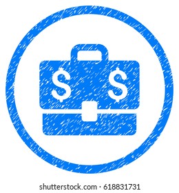 Accounting Case grainy textured icon inside circle for overlay watermark stamps. Flat symbol with dust texture. Circled vector blue rubber seal stamp with grunge design.