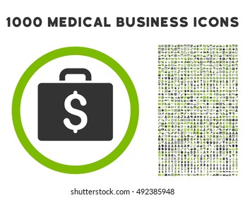 Accounting Case icon with 1000 medical commerce eco green and gray vector pictographs. Clipart style is flat bicolor symbols, white background.