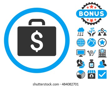 Accounting Case icon with bonus design elements. Vector illustration style is flat iconic bicolor symbols, blue and gray colors, white background.