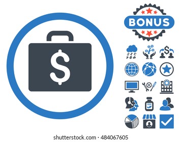 Accounting Case icon with bonus images. Vector illustration style is flat iconic bicolor symbols, smooth blue colors, white background.