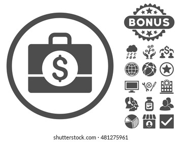 Accounting Case icon with bonus. Vector illustration style is flat iconic symbols, gray color, white background.