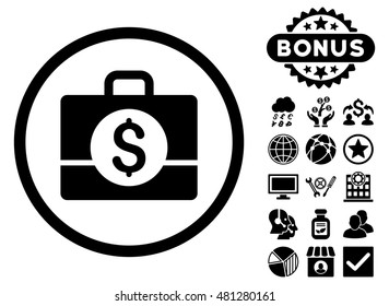 Accounting Case icon with bonus. Vector illustration style is flat iconic symbols, black color, white background.