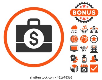 Accounting Case icon with bonus. Vector illustration style is flat iconic bicolor symbols, orange and gray colors, white background.