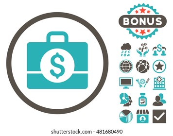 Accounting Case icon with bonus. Vector illustration style is flat iconic bicolor symbols, grey and cyan colors, white background.