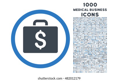 Accounting Case rounded vector bicolor icon with 1000 medical business icons. Set style is flat pictograms, smooth blue colors, white background.