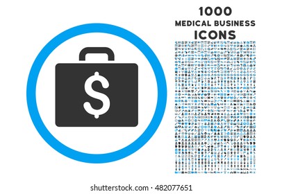 Accounting Case rounded vector bicolor icon with 1000 medical business icons. Set style is flat pictograms, blue and gray colors, white background.