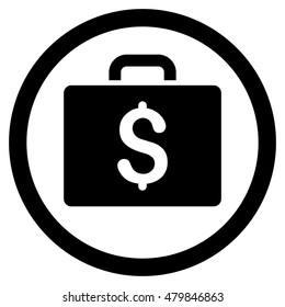 Accounting Case vector rounded icon. Image style is a flat icon symbol inside a circle, black color, white background.