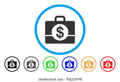 Accounting Case vector rounded icon. Image style is a flat gray icon symbol inside a blue circle. Bonus color variants are grey, black, blue, green, red, orange.