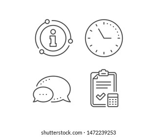 Accounting checklist line icon. Chat bubble, info sign elements. Calculator sign. Calculate finance symbol. Linear accounting checklist outline icon. Information bubble. Vector