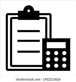 accounting, clipboard black filled vector icon isolated