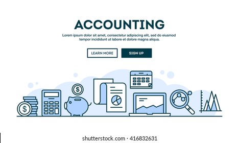 Accounting, Concept Header, Flat Design Thin Line Style, Vector Illustration