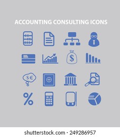 accounting, consulting, finance icons, signs, illustrations set, vector