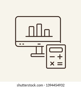 Accounting courses line icon. Graph, calculator, computer. Finance concept. Can be used for topics like coursework, economics, online education