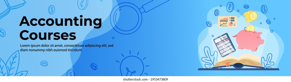 Accounting courses Web Banner Design. E-Learning, digital education header or footer banner.