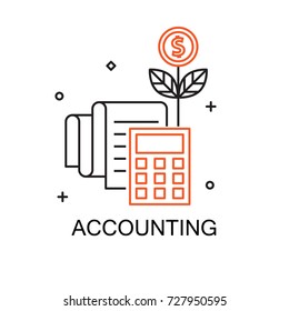 Accounting. Creative Idea Concept. Modern Flat thin line icon designed vector illustration.Editable Stroke.