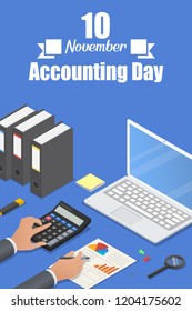 Accounting day concept background. Isometric illustration of accounting day vector concept background for web design