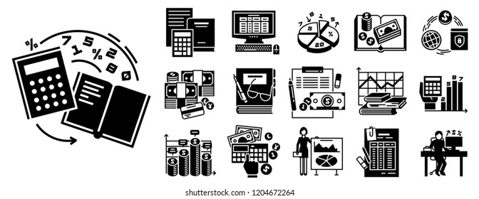 Accounting day icon set. Simple set of accounting day vector icons for web design on white background