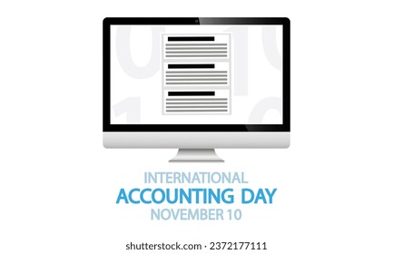 Accounting Day International computer, vector art illustration.