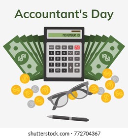 Accounting Day. November 10. Vector illustration for you design, card, banner, poster and calendar