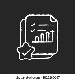 Accounting document chalk white icon on black background. Positive review. Report on growing financial chart. Analyze business graph. Survey poll. Isolated vector chalkboard illustration