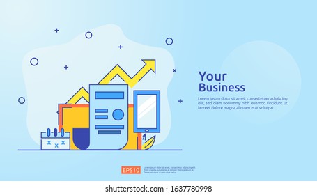 accounting document data report concept for business statistics, investment analysis, planning research and finance audit with paper sheet chart, laptop, magnifier, paperwork, charts, graphs element
