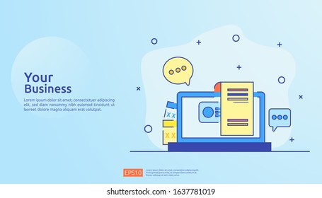 accounting document data report concept for business statistics, investment analysis, planning research and finance audit with paper sheet chart, laptop, magnifier, paperwork, charts, graphs element