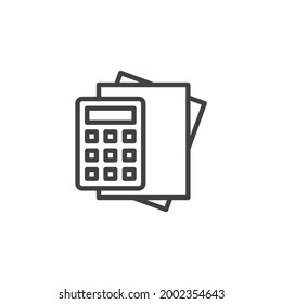 Accounting document line icon. linear style sign for mobile concept and web design. Calculator and paper document outline vector icon. Symbol, logo illustration. Vector graphics