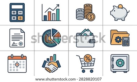 Accounting and e-commerce business icon set.