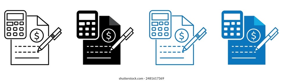 Accounting editable stroke and solid web icon set. Accountant, business, financial, tax, statement, calculator, and balance sheet vector icons.