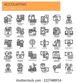 Accounting Elements , Thin Line and Pixel Perfect Icons