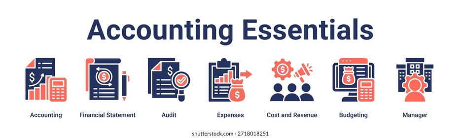 Accounting Essentials banner web icon vector illustration concept for business with icon of Accounting, Financial Statement, Audit, Expenses, Cost and Revenue, Budgeting.